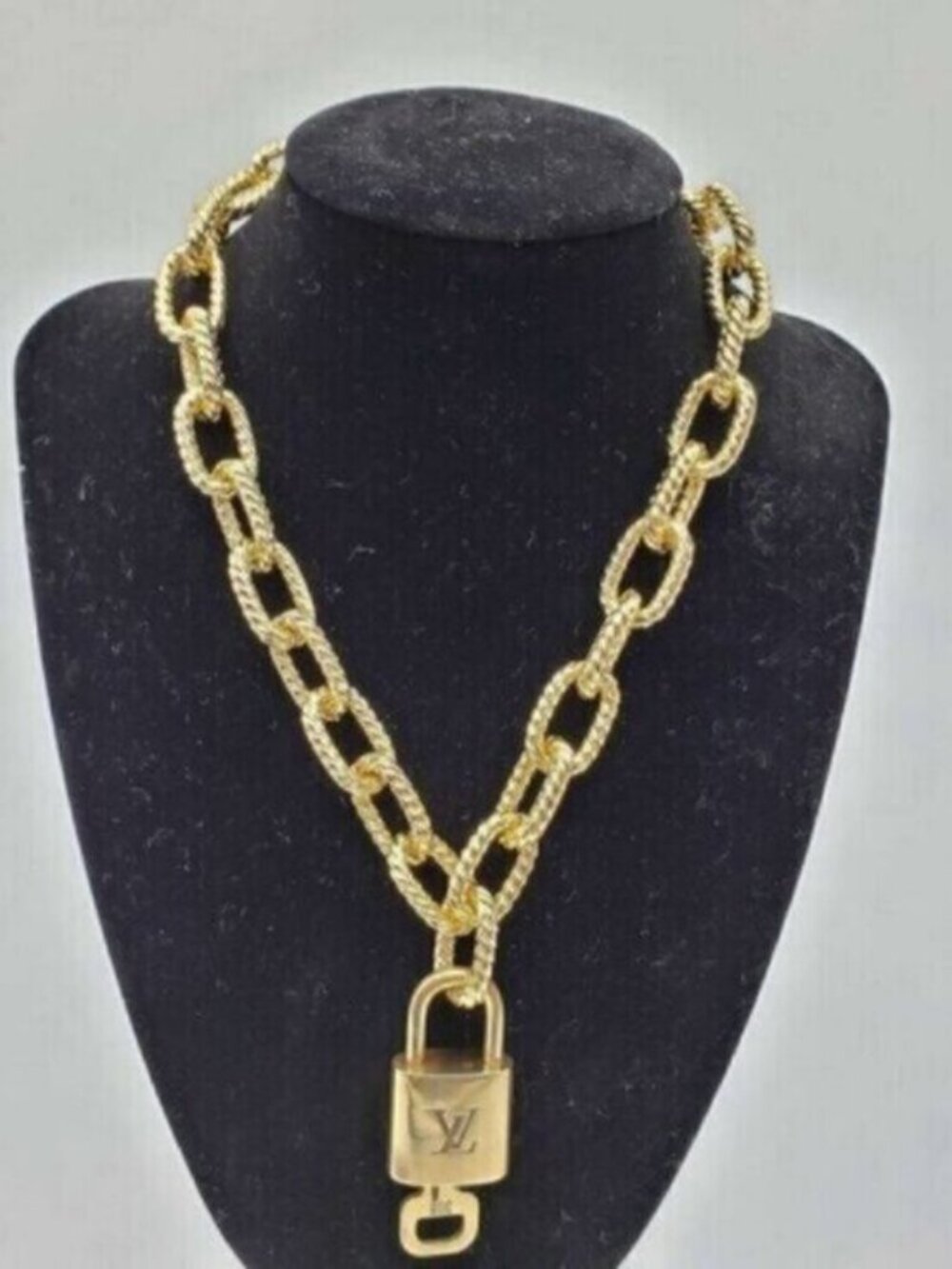 Authentic Louis Vuitton Lock and Key Gold Color with Gold Plated Chain Necklace - Picture 2 of 11